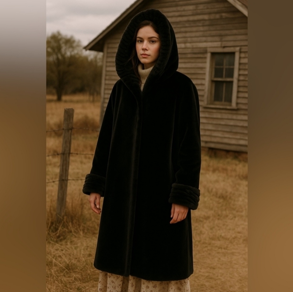 Elegant Black Hooded Coat for Women